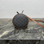 CELINE CLARA BAG 19 IN BLACK TRIOMPHE CANVAS AND BROWN CALFSKIN TRIM