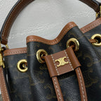 CELINE CLARA BAG 19 IN BLACK TRIOMPHE CANVAS AND BROWN CALFSKIN TRIM