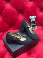 CHANEL HIGH MARY JANE SHOES BLACK WOOL TWEED