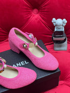 CHANEL HIGH MARY JANE SHOES HOT PINK WOOL TWEED