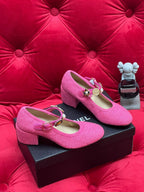CHANEL HIGH MARY JANE SHOES HOT PINK WOOL TWEED