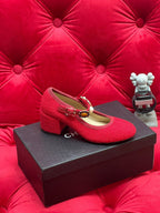 CHANEL HIGH MARY JANE SHOES CHERRY RED WOOL TWEED