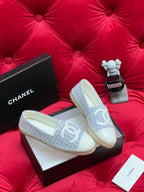 CHANEL WOVEN LOAFERS IN LIGHT BLUE FABRIC