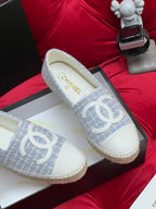 CHANEL WOVEN LOAFERS IN LIGHT BLUE FABRIC