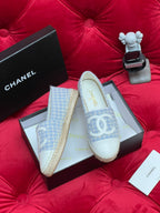 CHANEL WOVEN LOAFERS IN LIGHT BLUE FABRIC