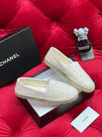 CHANEL WOVEN LOAFERS IN WHITE BEIGE FABRIC