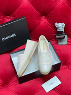 CHANEL WOVEN LOAFERS IN WHITE BEIGE FABRIC