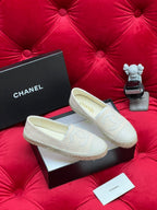 CHANEL WOVEN LOAFERS IN WHITE BEIGE FABRIC