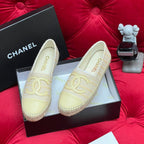 CHANEL WOVEN LOAFERS IN DARK CREAM FABRIC