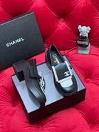 CHANEL MOASIN LOAFER IN BLACK MIX WHITE LAMBSKIN
