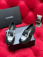 CHANEL MOASIN LOAFER IN BLACK MIX WHITE LAMBSKIN