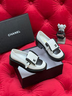 CHANEL MOASIN LOAFER IN WHITE MIX BLACK LAMBSKIN