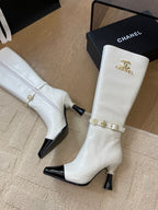 CHANEL KNEE HIGH BOOTS IN WHITE MIX BLACK CALFSKIN