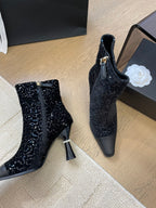 CHANEL BONGADE BOOTS IN BLACK CALFSKIN AND SEQUINS