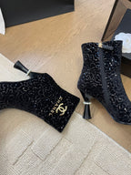 CHANEL BONGADE BOOTS IN BLACK CALFSKIN AND SEQUINS