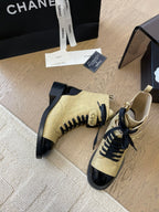 CHANEL ALPHABET MARTIN BOOTS IN FLAX YELLOW LAMBSKIN