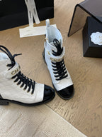 CHANEL ALPHABET MARTIN BOOTS IN WHITE LAMBSKIN