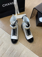 CHANEL ALPHABET MARTIN BOOTS IN WHITE LAMBSKIN