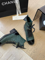 CHANEL ALPHABET MARTIN BOOTS IN FOREST GREEN LAMBSKIN