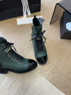 CHANEL ALPHABET MARTIN BOOTS IN FOREST GREEN LAMBSKIN