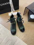 CHANEL ALPHABET MARTIN BOOTS IN FOREST GREEN LAMBSKIN
