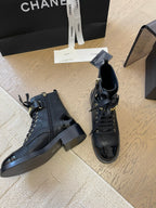 CHANEL ALPHABET MARTIN BOOTS IN BLACK LAMBSKIN