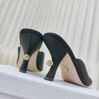 DIOR EMBELLISHED HIGH HEEL SLIDES 25S IN BLACK SATIN