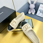CHANEL ESPADRILLES PLATFORM 25S IN CREAM WHITE KNITTED WOOL AND BLACK LAMBSKIN