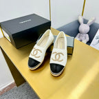 CHANEL ESPADRILLES PLATFORM 25S IN WHITE KNITTED WOOL AND BLACK LAMBSKIN