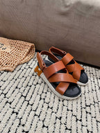 HERMES ELECTRIC SANDAL BLACK MIX CARAMEL CALFSKIN