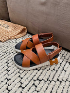 HERMES ELECTRIC SANDAL BLACK MIX CARAMEL CALFSKIN