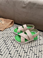 HERMES ELECTRIC SANDAL GREEN MIX LIGHT GRAY SUEDE