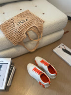 HERMES BOUNCING SNEAKERS WHITE CALFSKIN WITH ORANGE LACES