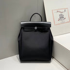 HERMES HERBAG A DOS ZIP RETOURNE BACKPACK 29 IN BLACK CANVAS AND CALFSKIN