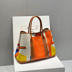 HERMES GARDEN PARTY 36 IN VIBRANT TOILE H CANVAS GOLD CALFSKIN ABSTRACT BLOCKS PRINT