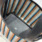 HERMES PICOTIN LOCK 18 BAG IN BLACK CALFSKIN ÉCRU/NOIR/FAUVE/NOIR/BLEU ZANZIBAR EMBROIDERY CANVAS