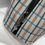 HERMES PICOTIN LOCK 18 BAG IN BLACK CALFSKIN ÉCRU/NOIR/FAUVE/NOIR/BLEU ZANZIBAR EMBROIDERY PLAID CANVAS
