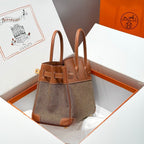 HERMES QUADRILLE BIRKIN 30CM IN GOLD SWIFT CALFSKIN AND BLACK/WHITE/BROWN TOILE CANVAS