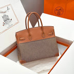 HERMES QUADRILLE BIRKIN 30CM IN GOLD SWIFT CALFSKIN AND BLACK/WHITE/BROWN TOILE CANVAS