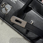 HERMES QUADRILLE BIRKIN 25CM IN BLACK SWIFT CALFSKIN WHITE TOILE CANVAS