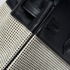 HERMES QUADRILLE BIRKIN 25CM IN BLACK SWIFT CALFSKIN WHITE BLACK PLAID TOILE CANVAS