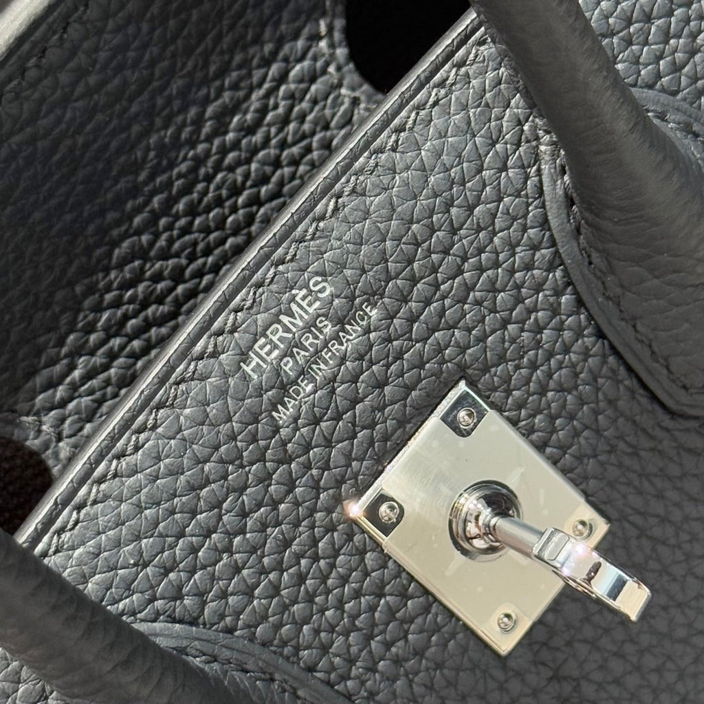 HERMES 25S MEDIUM BIRKIN 25 IN CHARCOAL GRAY CALFSKIN SILVER HARDWARE