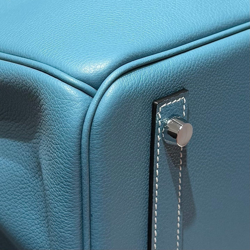 HERMES 25S SHOULDER BIRKIN 29 IN DENIM BLUE CALFSKIN SILVER HARDWARE