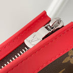 LOUIS VUITTON GASTON WEARABLE WALLET 18 IN BROWN MONOGRAM CANVAS MIX RED CALFSKIN