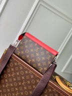 LOUIS VUITTON GASTON WEARABLE WALLET 18 IN BROWN MONOGRAM CANVAS MIX RED CALFSKIN