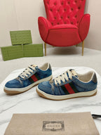 GUCCI WOMEN'S SCREENER TRAINER AEGEAN CALFSKIN