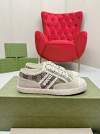 GUCCI TRAINER SCALLOPED TOE LIGHT GRAY DENIM