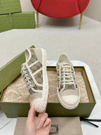 GUCCI TRAINER SCALLOPED TOE LIGHT GRAY DENIM