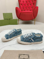 GUCCI TRAINER SCALLOPED TOE BLUE DENIM