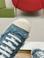 GUCCI TRAINER SCALLOPED TOE BLUE DENIM